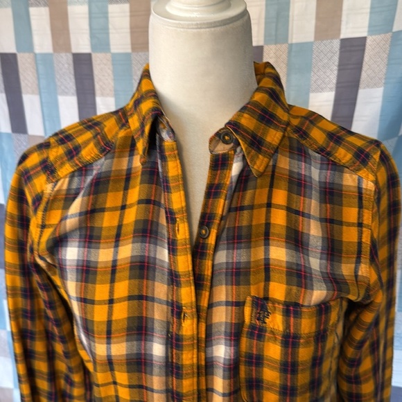 Abercrombie & Fitch Women’s Rust Orange Plaid Flannel Shirt W/Embroidere… - Picture 3 of 8